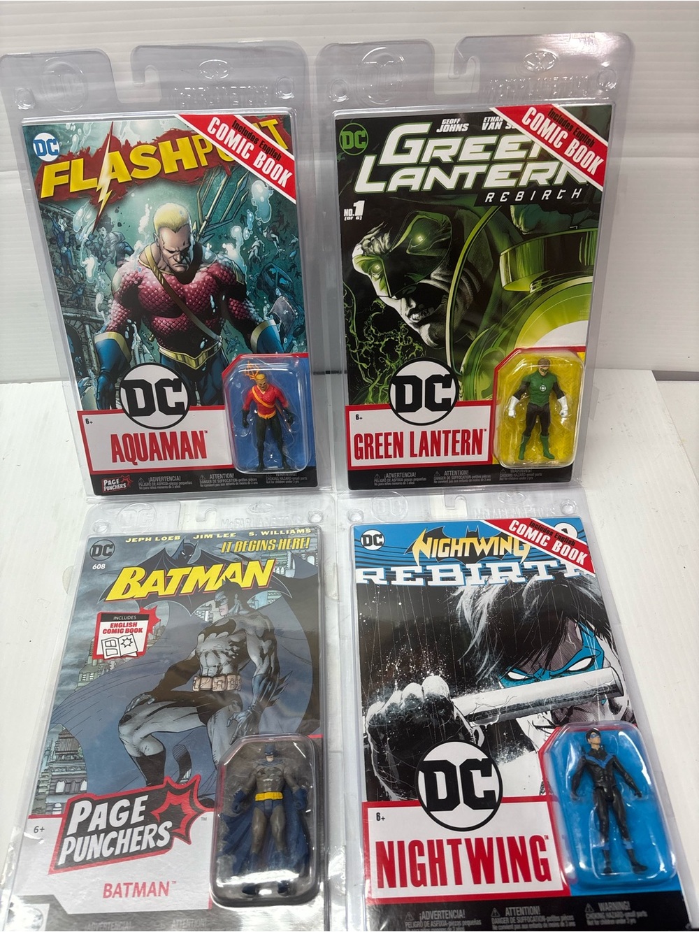 LOT 4 NEW DC Page Punchers Figure & Comics Batman Aquaman Nightwing McFarlane